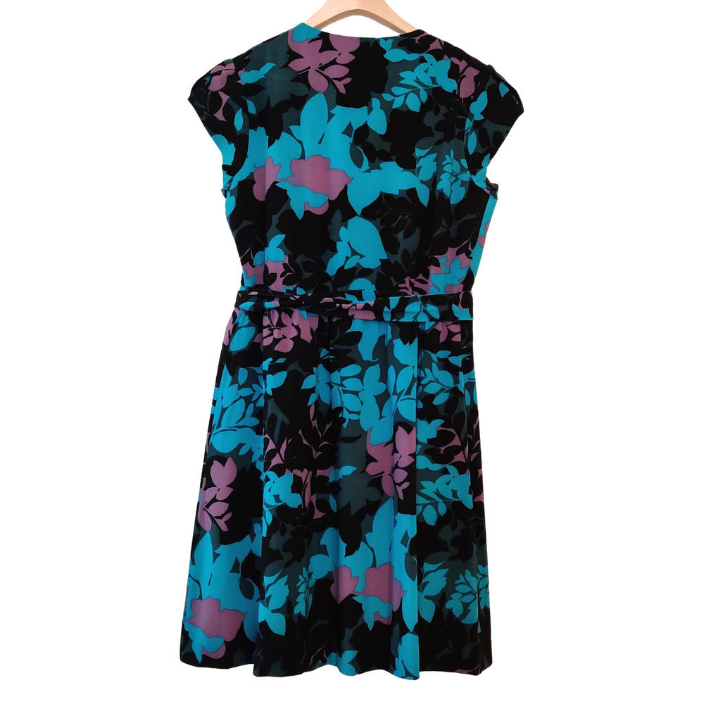 Banana Republic Floral Print Wrap Dress Size 14 Teal Black Party Wedding Y2K NWT - Picture 5 of 16